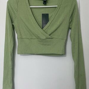 NWT Ribbed Green Wrap Top Wild Fable- xs